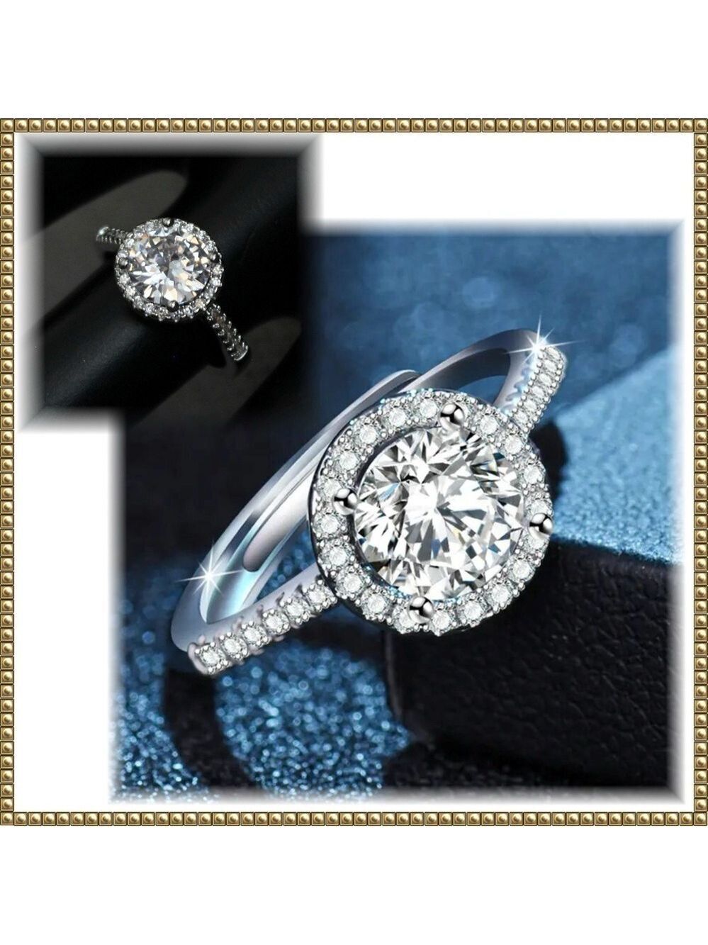 HP Sterling Silver 925 Cubic Zirconia Halo Ring Adjustable